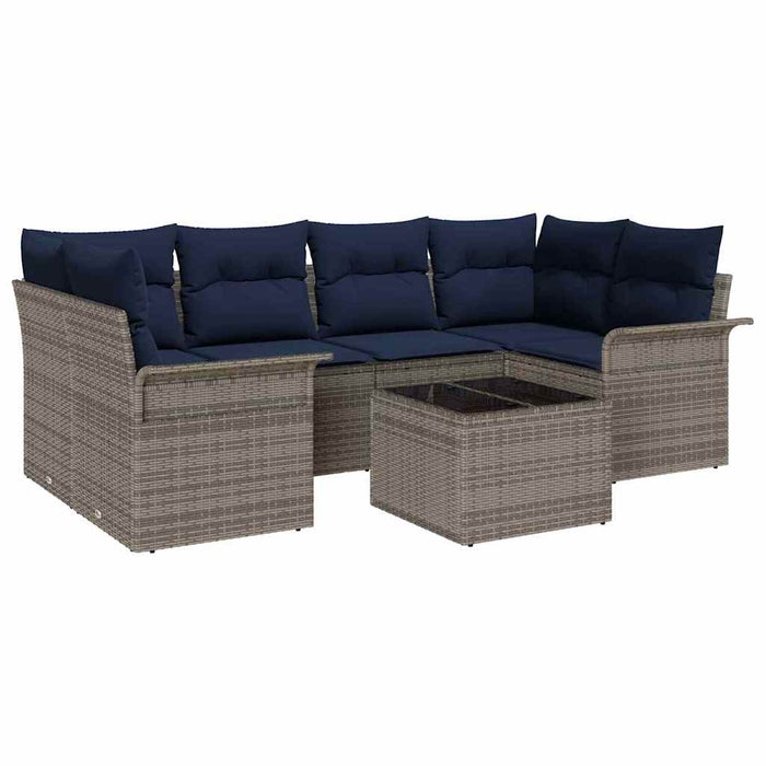 Set de canapele pentru grădină 7 pcs Gri și bleumarin poliratan - WALTI WALTI