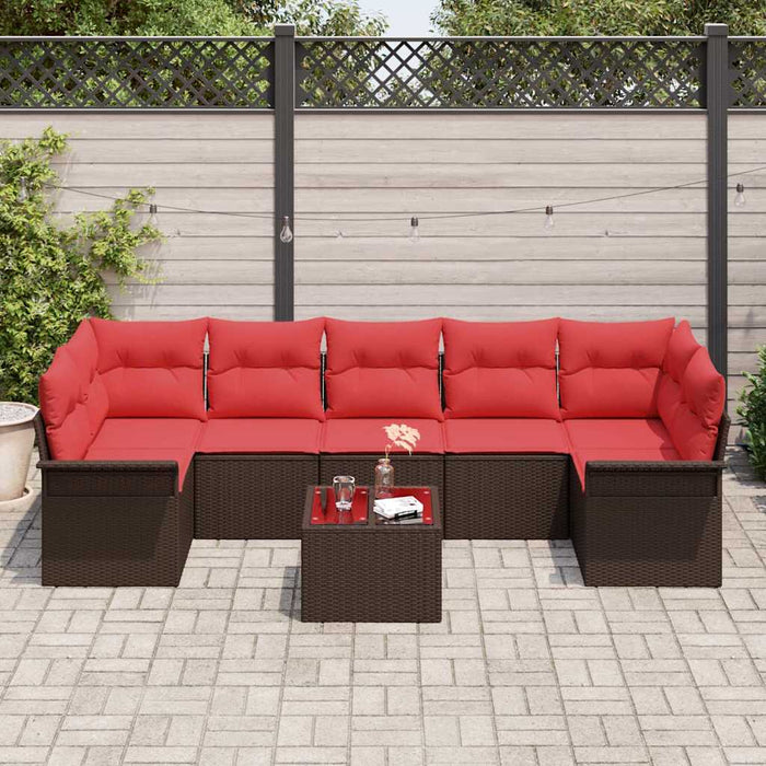Set de canapele pentru grădină 8 pcs Beige și Roșu poliratan - WALTI WALTI