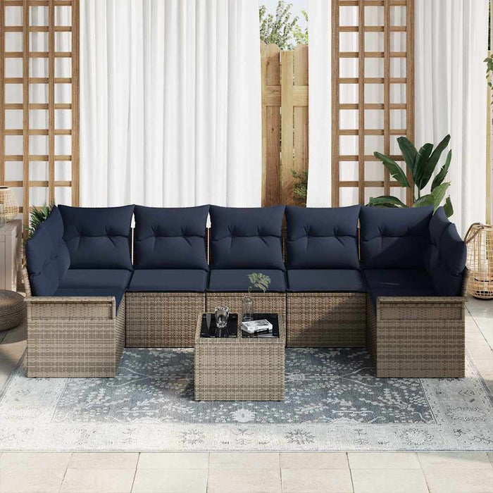 Set de canapele pentru grădină 8 pcs Gri și bleumarin poliratan - WALTI WALTI