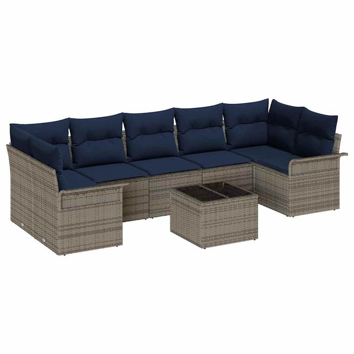 Set de canapele pentru grădină 8 pcs Gri și bleumarin poliratan - WALTI WALTI