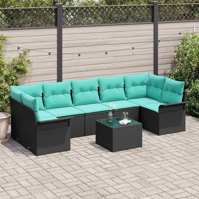 Set de canapele pentru grădină 8 pcs Negru și Turcoaz poliratan - WALTI WALTI