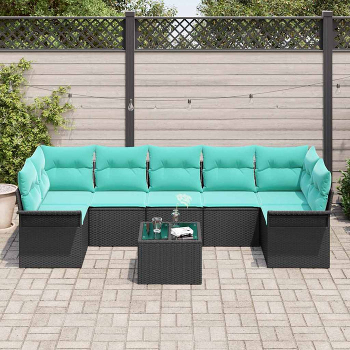 Set de canapele pentru grădină 8 pcs Negru și Turcoaz poliratan - WALTI WALTI