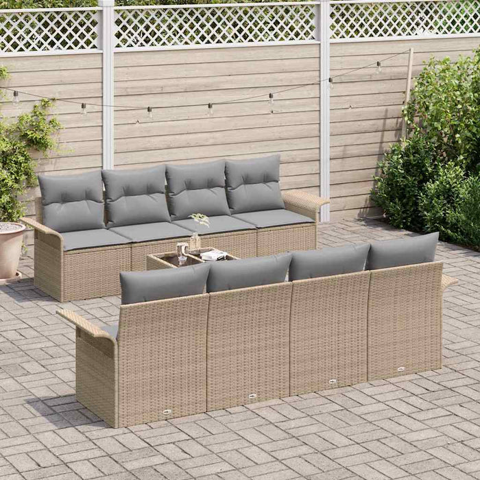 Set de canapele pentru grădină 9 pcs Bej și gri poliratan - WALTI WALTI