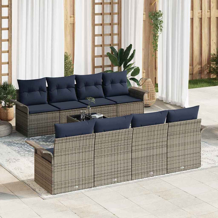 Set de canapele pentru grădină 9 pcs Gri și bleumarin poliratan - WALTI WALTI