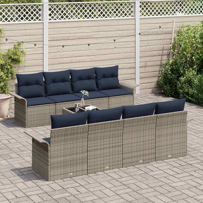 Set de canapele pentru grădină 9 pcs Gri și bleumarin poliratan - WALTI WALTI