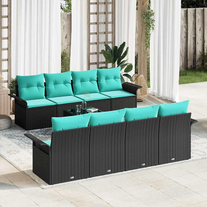 Set de canapele pentru grădină 9 pcs Negru și Turcoaz poliratan - WALTI WALTI