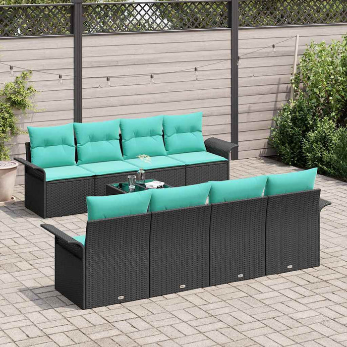 Set de canapele pentru grădină 9 pcs Negru și Turcoaz poliratan - WALTI WALTI