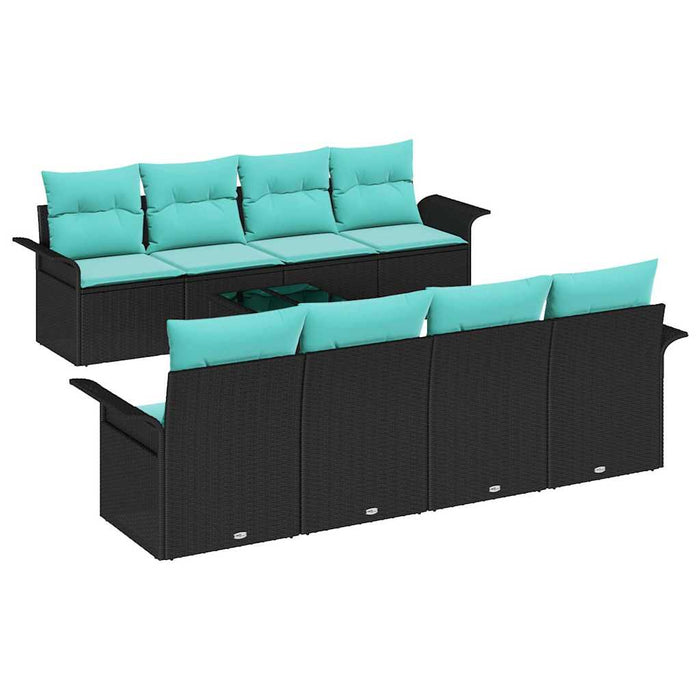 Set de canapele pentru grădină 9 pcs Negru și Turcoaz poliratan - WALTI WALTI