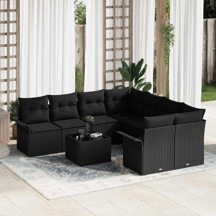 Set de canapele pentru grădină cu pernă Manual 9 pcs Negru - WALTI WALTI
