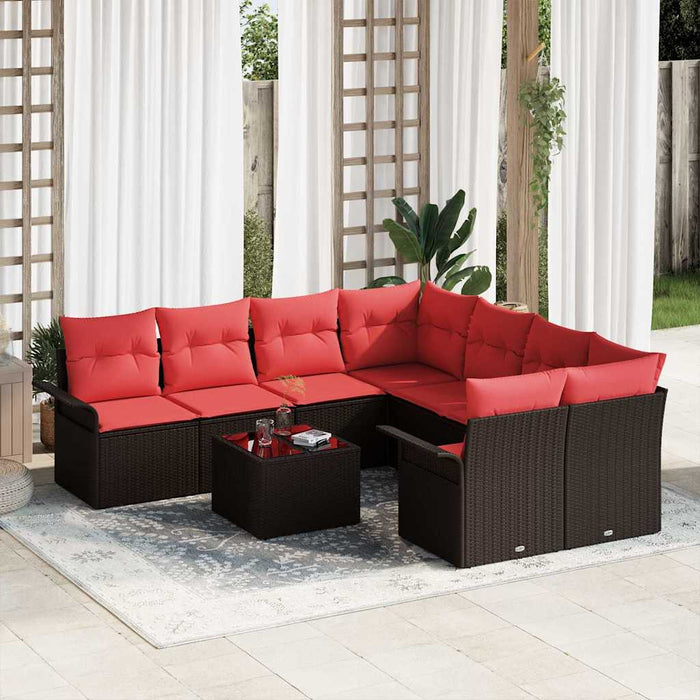 Set de canapele pentru grădină 9 pcs Beige și Roșu poliratan - WALTI WALTI