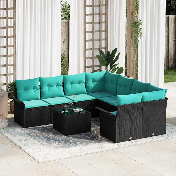 Set de canapele pentru grădină 9 pcs Negru și Turcoaz poliratan - WALTI WALTI