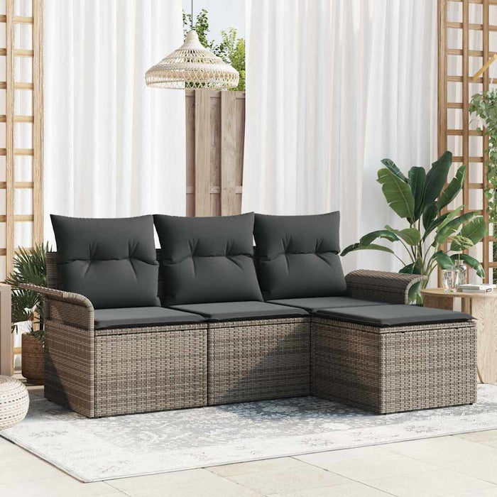 Set de canapele pentru grădină cu pernă 4 pcs Gri Rattan poli - WALTI WALTI