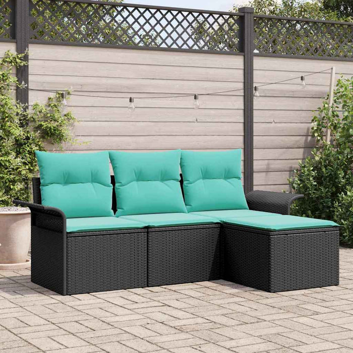 Set de canapele pentru grădină cu pernă 4 pcs Negru poliratan - WALTI WALTI
