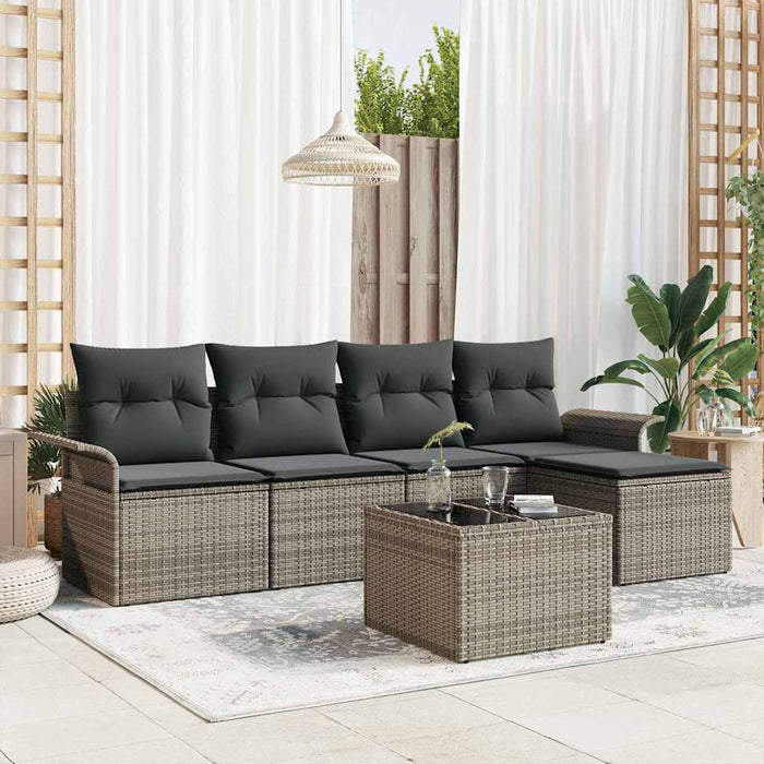 Set de canapele pentru grădină cu pernă 6 pcs Gri Rattan poli - WALTI WALTI