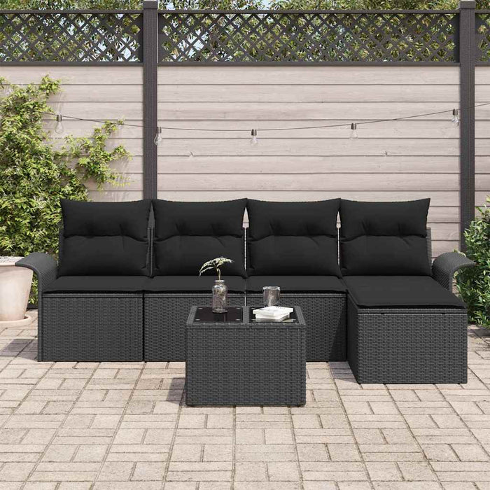 Set de canapele pentru grădină cu pernă 6 pcs Negru Rattan poli - WALTI WALTI