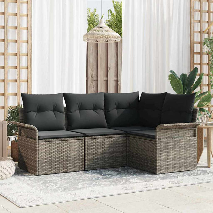 Set de canapele pentru grădină cu pernă 4 pcs Gri Rattan poli - WALTI WALTI