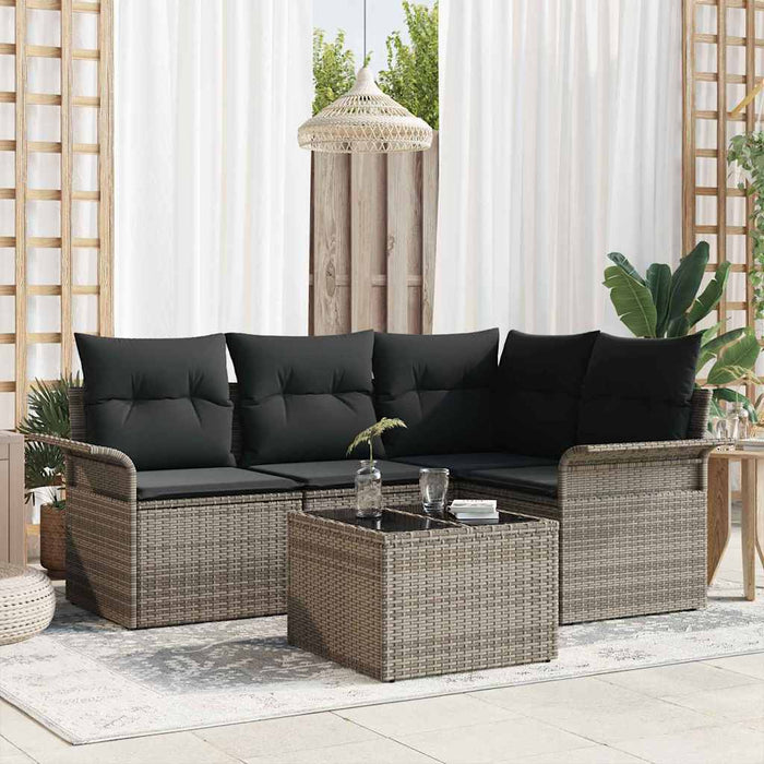 Set de canapele pentru grădină cu pernă 5 pcs Gri Rattan poli - WALTI WALTI