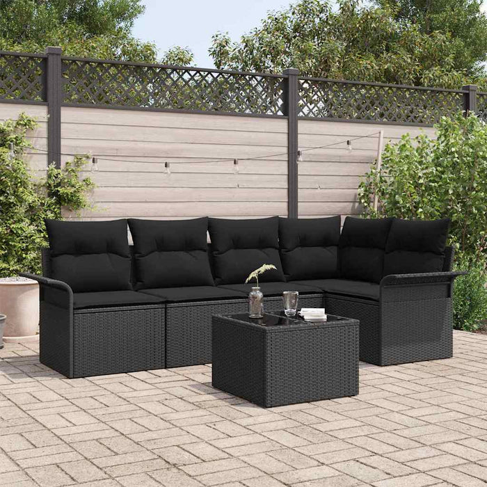 Set de canapele pentru grădină cu pernă 6 pcs Negru Rattan poli - WALTI WALTI