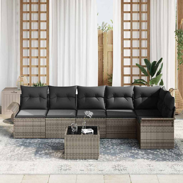 Set de canapele pentru grădină cu pernă 7 pcs Gri Rattan poli - WALTI WALTI