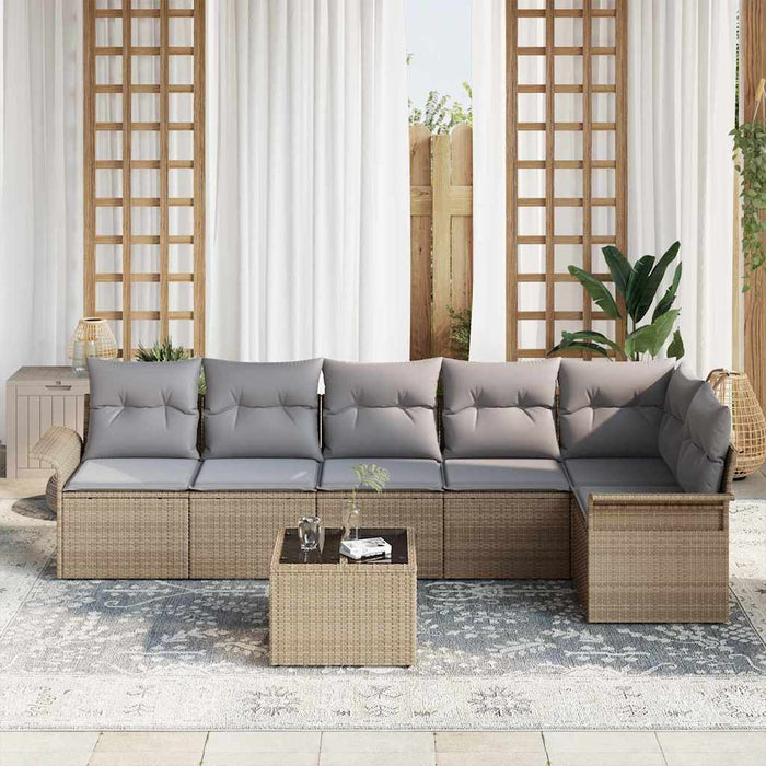 Set de canapele pentru grădină cu pernă 7 pcs Bej Rattan poli - WALTI WALTI