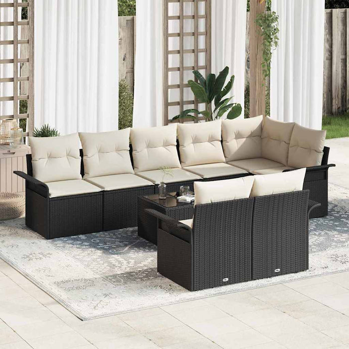Set de canapele pentru grădină cu pernă 9 pcs Negru Rattan poli - WALTI WALTI