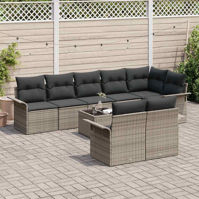 Set de canapele pentru grădină cu pernă 9 pcs Gri Rattan poli - WALTI WALTI