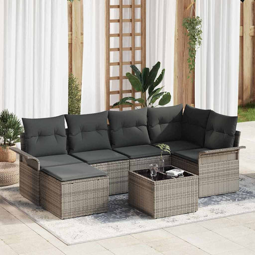 Set de canapele pentru grădină cu pernă 7 pcs Gri Rattan poli - WALTI WALTI