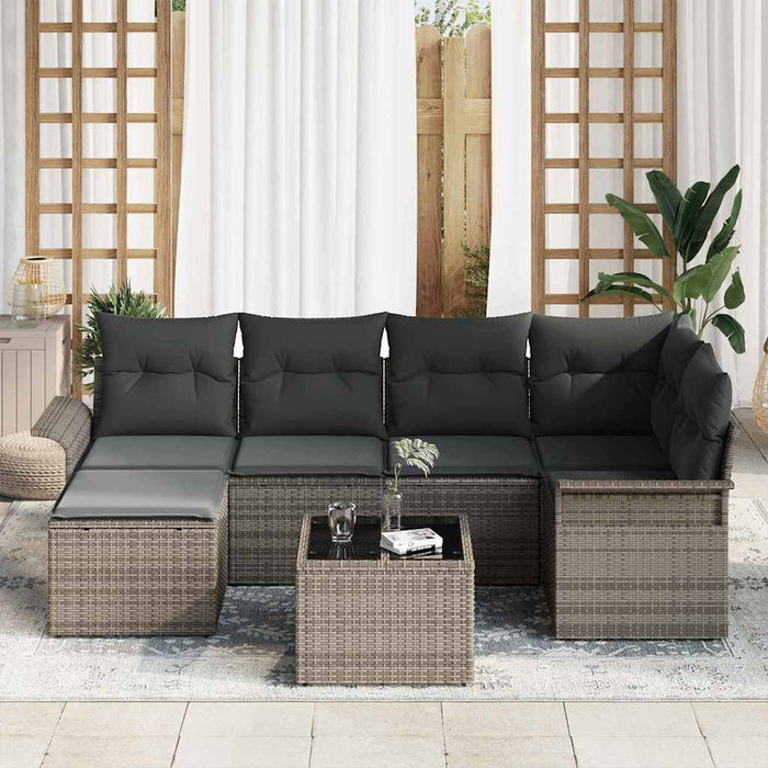 Set de canapele pentru grădină cu pernă 7 pcs Gri Rattan poli - WALTI WALTI