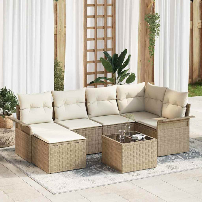 Set de canapele pentru grădină cu pernă 7 pcs Bej Rattan poli - WALTI WALTI