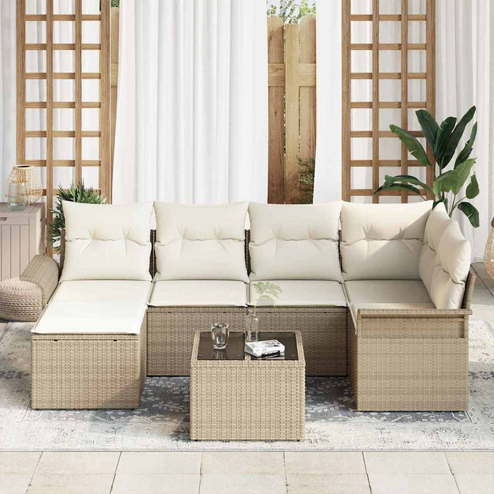 Set de canapele pentru grădină cu pernă 7 pcs Bej Rattan poli - WALTI WALTI