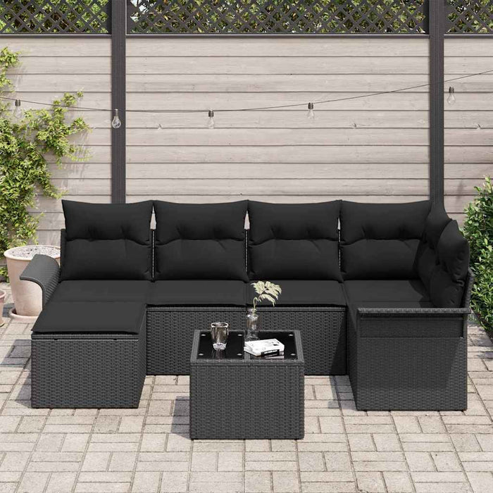 Set de canapele pentru grădină cu pernă 7 pcs Negru Rattan poli - WALTI WALTI