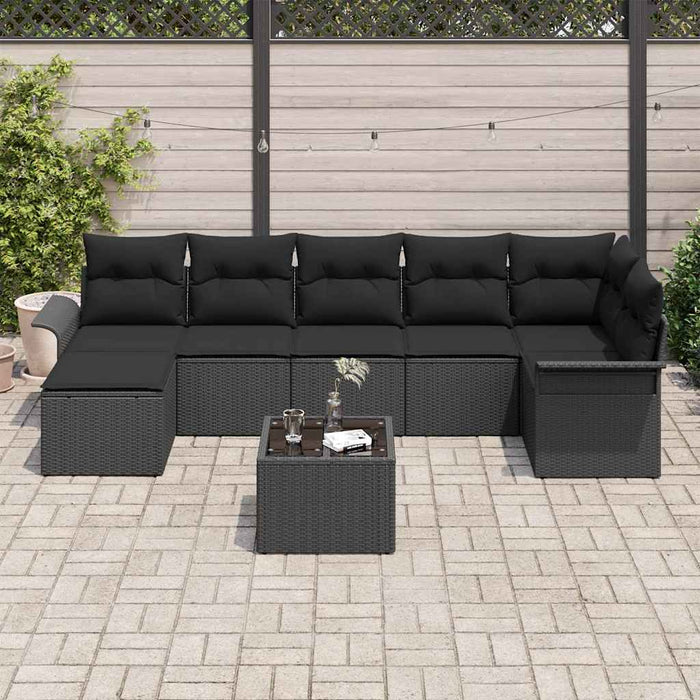 Set de canapele pentru grădină cu pernă 8 pcs Negru Rattan poli - WALTI WALTI