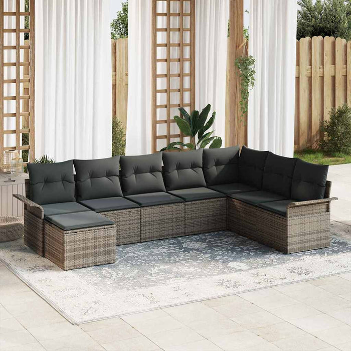 Set de canapele pentru grădină cu pernă 8 pcs Gri Rattan poli - WALTI WALTI