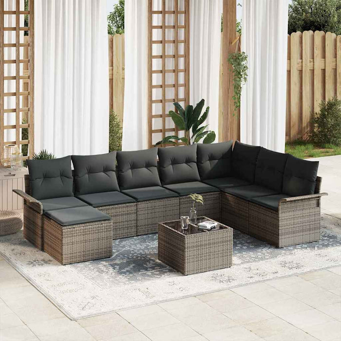 Set de canapele pentru grădină cu pernă 9 pcs Negru Rattan poli - WALTI WALTI