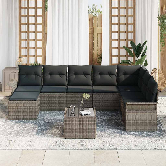 Set de canapele pentru grădină cu pernă 9 pcs Negru Rattan poli - WALTI WALTI