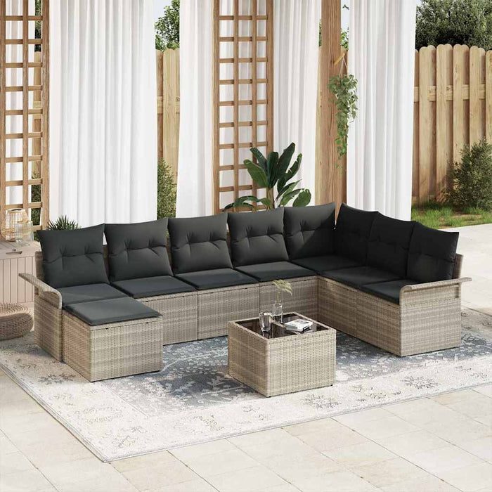 Set de canapele pentru grădină 9 buc. Gri Rattan poli WALTI