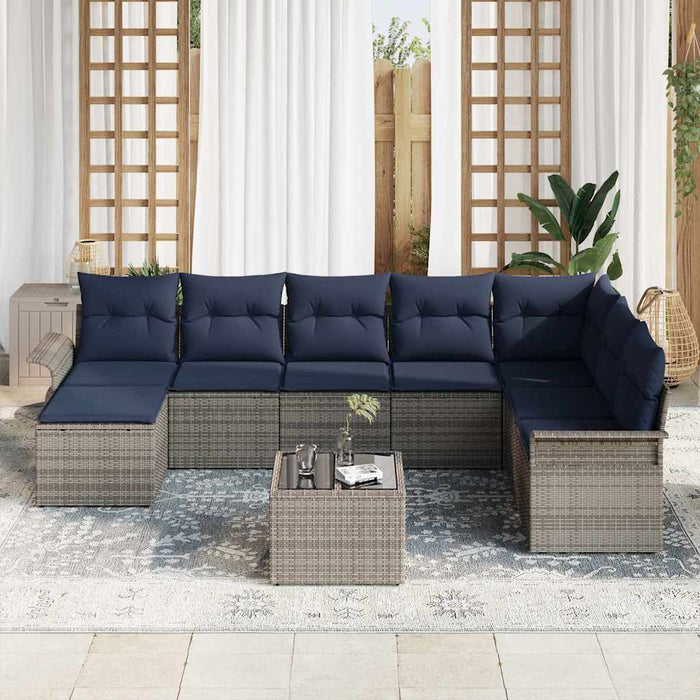 Set de canapele pentru grădină cu pernă 9 pcs Gri Rattan poli - WALTI WALTI