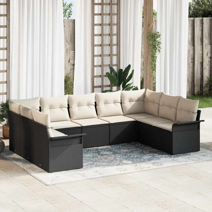 Set de canapele pentru grădină cu pernă 9 pcs Negru Rattan poli - WALTI WALTI