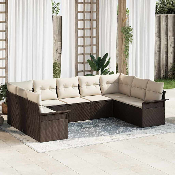 Set de canapele pentru grădină cu pernă 9 pcs Maro Rattan poli - WALTI WALTI