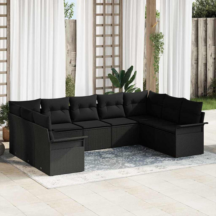Set de canapele pentru grădină cu pernă 9 pcs Negru Rattan poli - WALTI WALTI