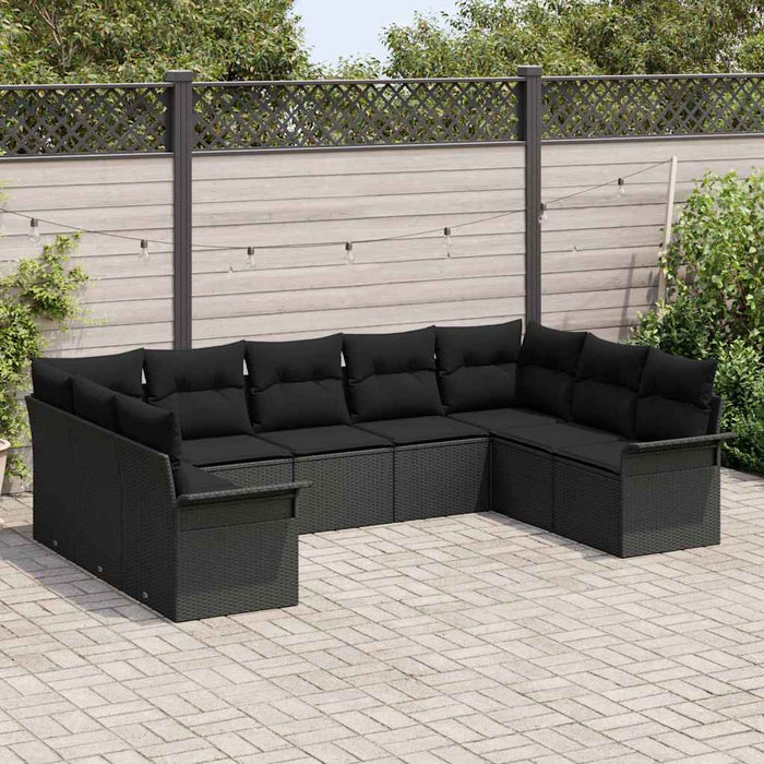 Set de canapele pentru grădină cu pernă 9 pcs Negru Rattan poli - WALTI WALTI