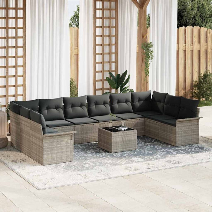 Set de canapele pentru grădină cu pernă 11 pcs Gri Rattan poli - WALTI WALTI