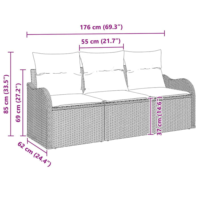 Set de canapele pentru grădină cu pernă 3 pcs Maro Rattan poli - WALTI WALTI