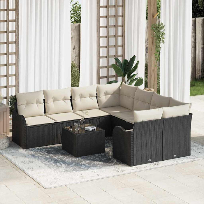 Set de canapele pentru grădină cu pernă 9 pcs Negru, Crem - WALTI WALTI