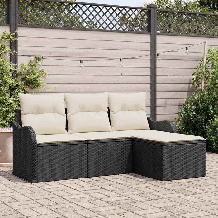 Set de canapele pentru grădină cu pernă 4 pcs Negru Rattan poli - WALTI WALTI