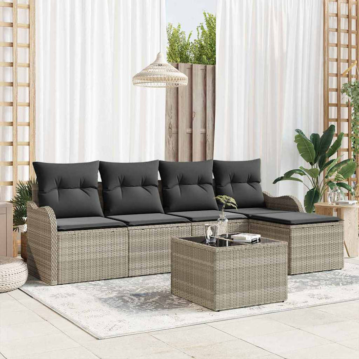 Set de canapele pentru grădină cu pernă 6 pcs Gri Rattan poli - WALTI WALTI