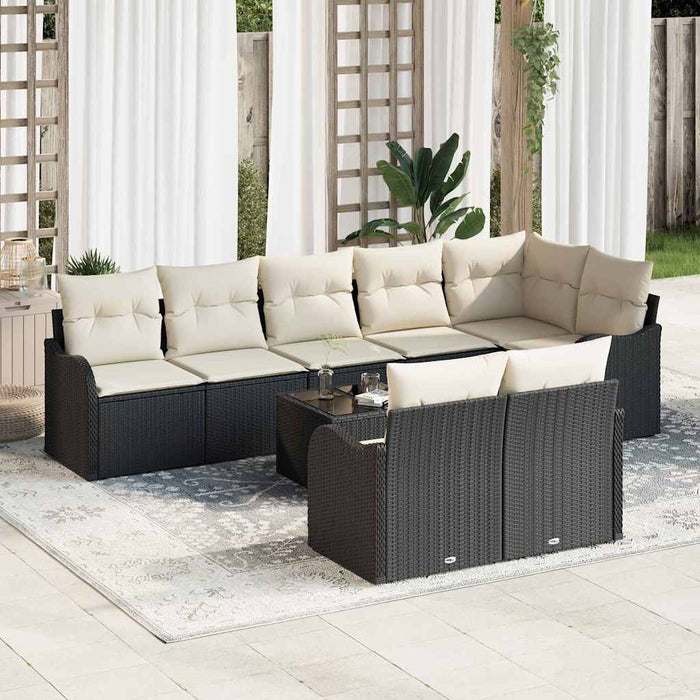 Set de canapele pentru grădină 9 pcs Negru și alb Rattan poli - WALTI WALTI