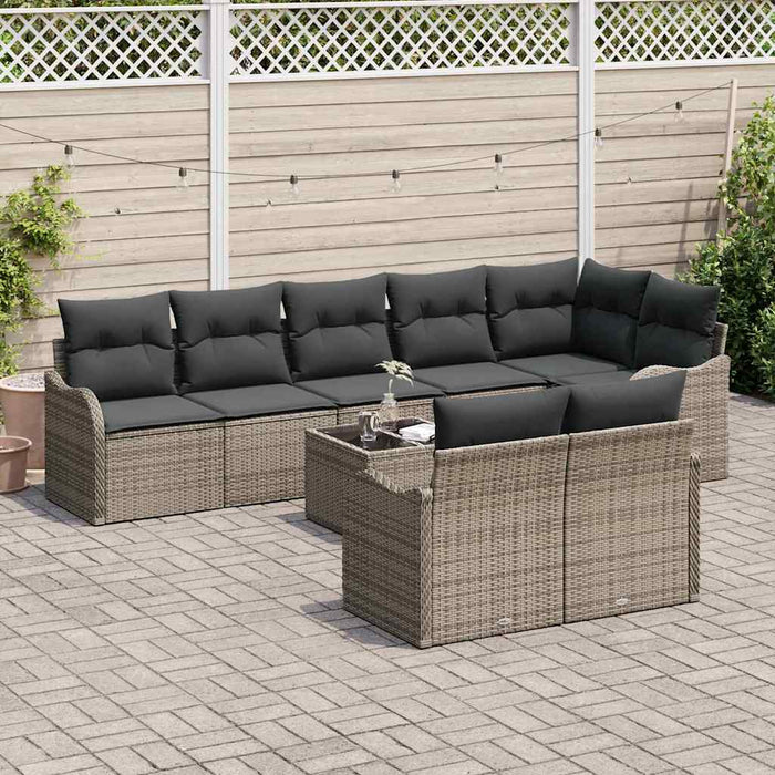 Set de canapele pentru grădină cu pernă 9 pcs Gri Rattan poli - WALTI WALTI