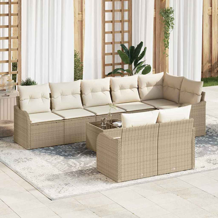 Set de canapele pentru grădină 9 pcs Bej, alb Rattan poli - WALTI WALTI