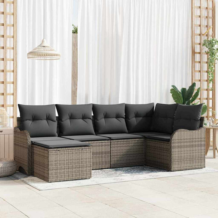 Set de canapele pentru grădină cu pernă 6 pcs Gri Rattan poli - WALTI WALTI